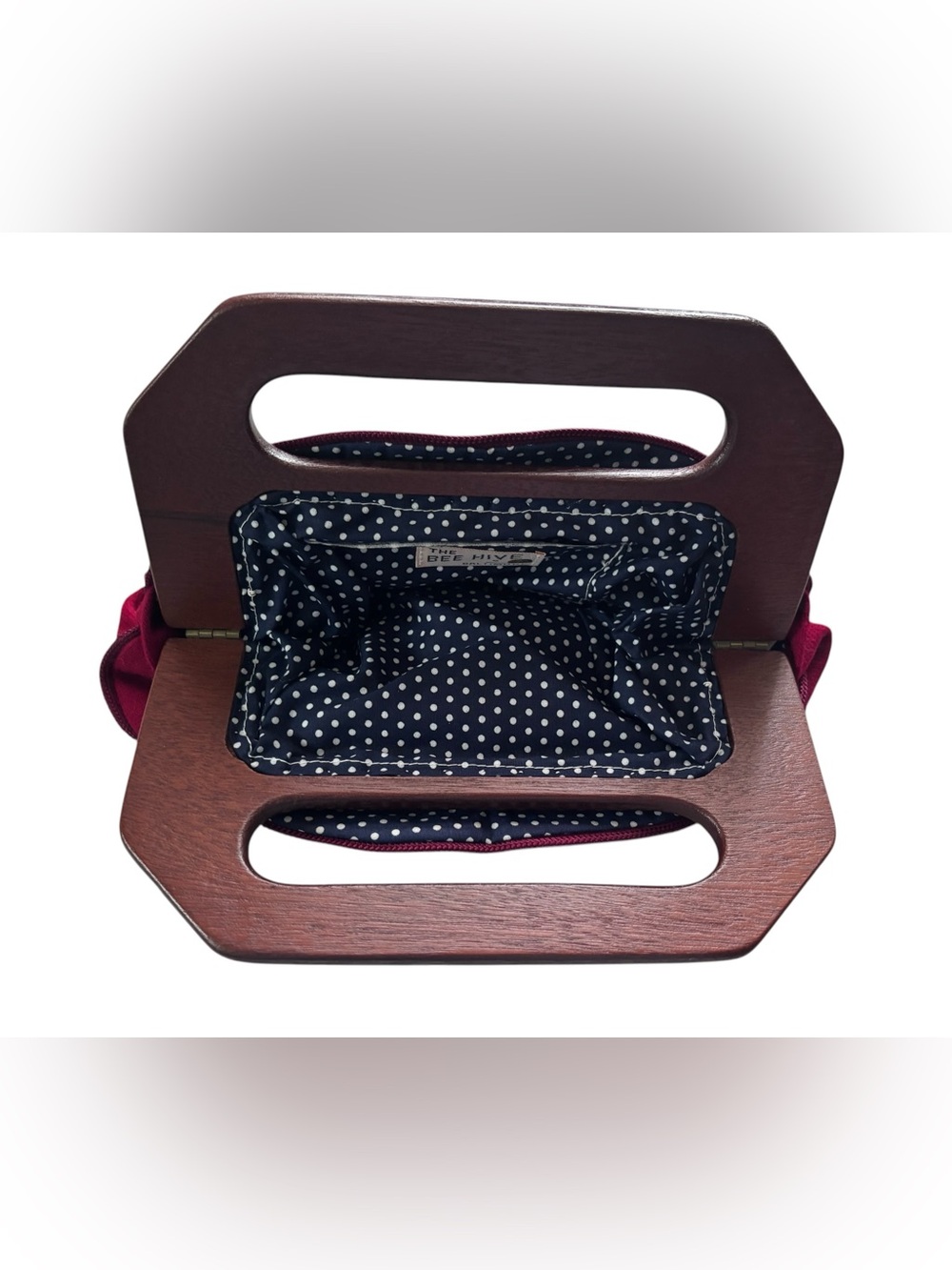 Structured Wooden-Handle Maroon Wristlet Clutch - Picture 6 of 7